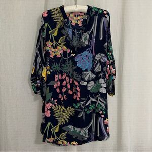 Hello Miz L Navy Vibrant Floral Quarter Roll up Sleeve Shirt Dress